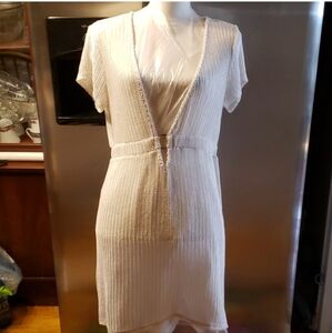 Tropical Escape Cream Knit Cap Sleeve Cover Up Size L/G